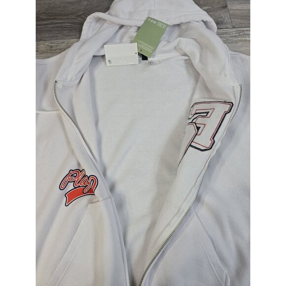 Womens H&M Divided Hoodie White & Orange Full Zip Size Medium Embroidered NWT - Picture 8 of 10
